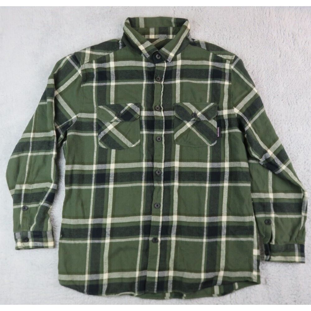 Vintage Psycho Tuna Long Sleeve Button Front Plaid Flannel Shirt Size XL Green